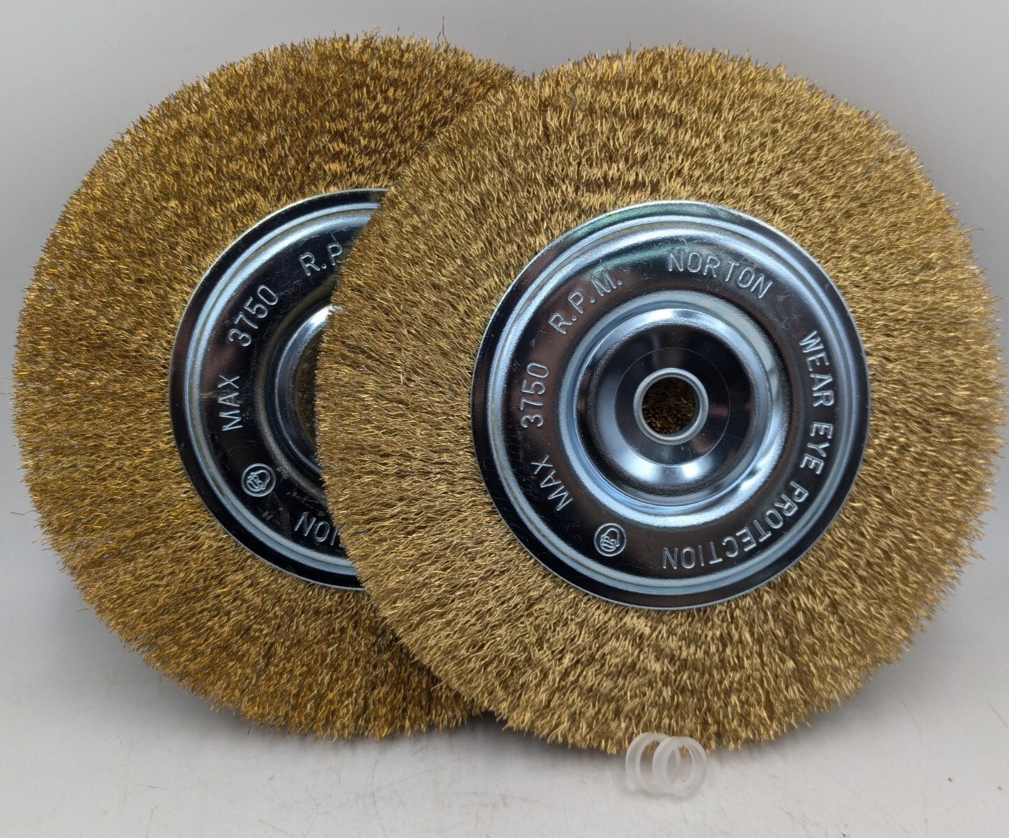 Brass Bench Grinder Wire Wheel Metal 8”, 1/2" & 5/8" Arbor, Norton New Lot Of 2