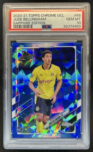 2020 Topps Chrome Sapphire UEFA Jude Bellingham RC Rookie #68 Dortmund PSA 10