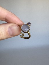 Gold Tone Adjustable Ring With Two Purple Stones Open Band Statement Ring
