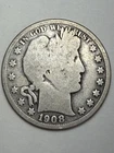 1908-D Barber Half Dollar 50C 90% Silver Business Strike. Estate Sale Held 40Yrs