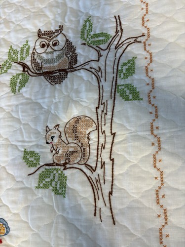 Vtg Disney Bambi Hand Cross Stitched Coordinating Baby Blanket Sheet Pillowcase - Picture 5 of 14
