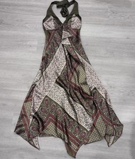 Y2K Sue Wong Sz 4 Green Paisley Whimsical Sleeveless Midi Dress Halter Fairy