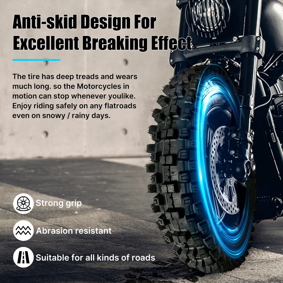 Neumático sin cámara 100/90-19 a prueba de explosiones para motocicletas Kawasaki KX125 KX250 KTM Foto 4 de 4