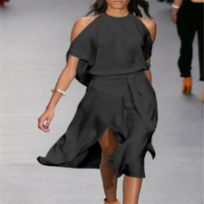 Women's sleeveless round neck middle waist split multicolor sexy long dress