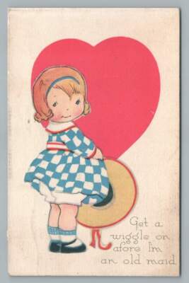 ''Get a Wiggle'' Cute Little Heart Girl ~ Charles Twelvetrees ? Antique Postcard