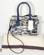 New Tory Burch Gemini Link Snakeskin Small Tote Crossbody Navy Space Dye Purse