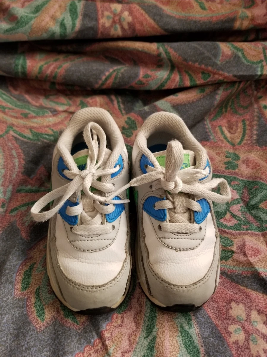 Nike Air Max 90 Children Running Shoes GS White Green Blue 408110