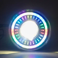 For Jeep Wrangler JK JKU Pair 7 Inch LED Demon Headlights RGB Chasing Halo Light