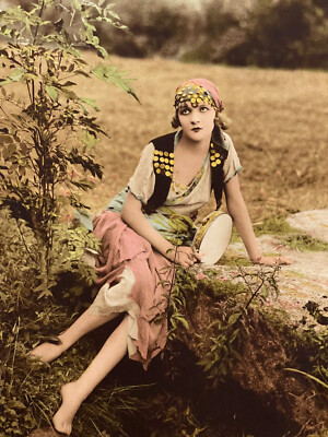 Large Colorful Cinema Photo Actress Young Woman With Gypsy Tambourine