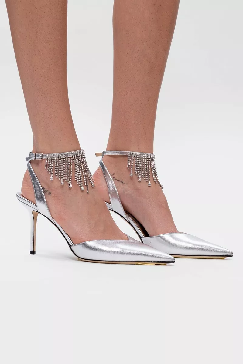 NIB 100 AUTH Jimmy Choo Birtie 85 Metallic Leather Crystal Fringe Pumps Sz 39