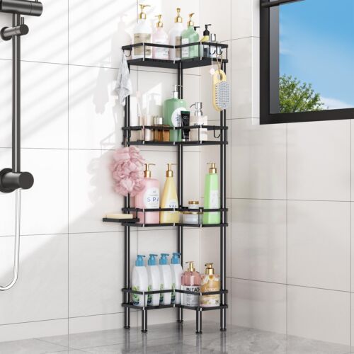 Corner Shower Caddy, 4 Tier Standing Shower Caddy for Shampoo Storage with So...