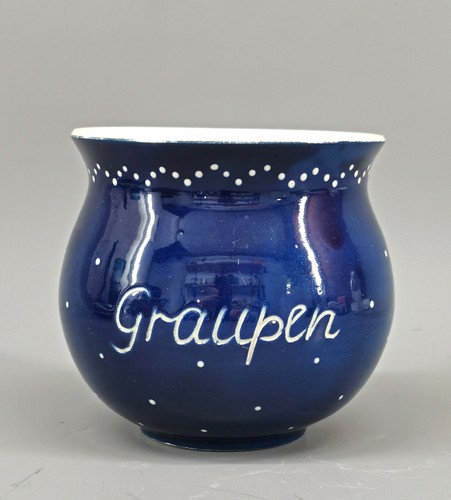 99845638-a Bürgel Topf Graupen-Topf blau-weiß Engobe Malerei H13cm Thüringen