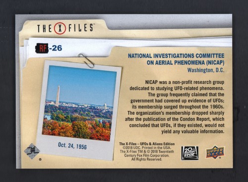 2019 UD X-Files UFOs & Aliens Redacted Files #FBI-26 Achievement Investigation B - Picture 2 of 2