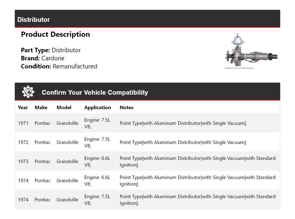 Pontiac Grandville Distribuidor Cardone 1972 1973 1971-1974 Foto 2 de 4