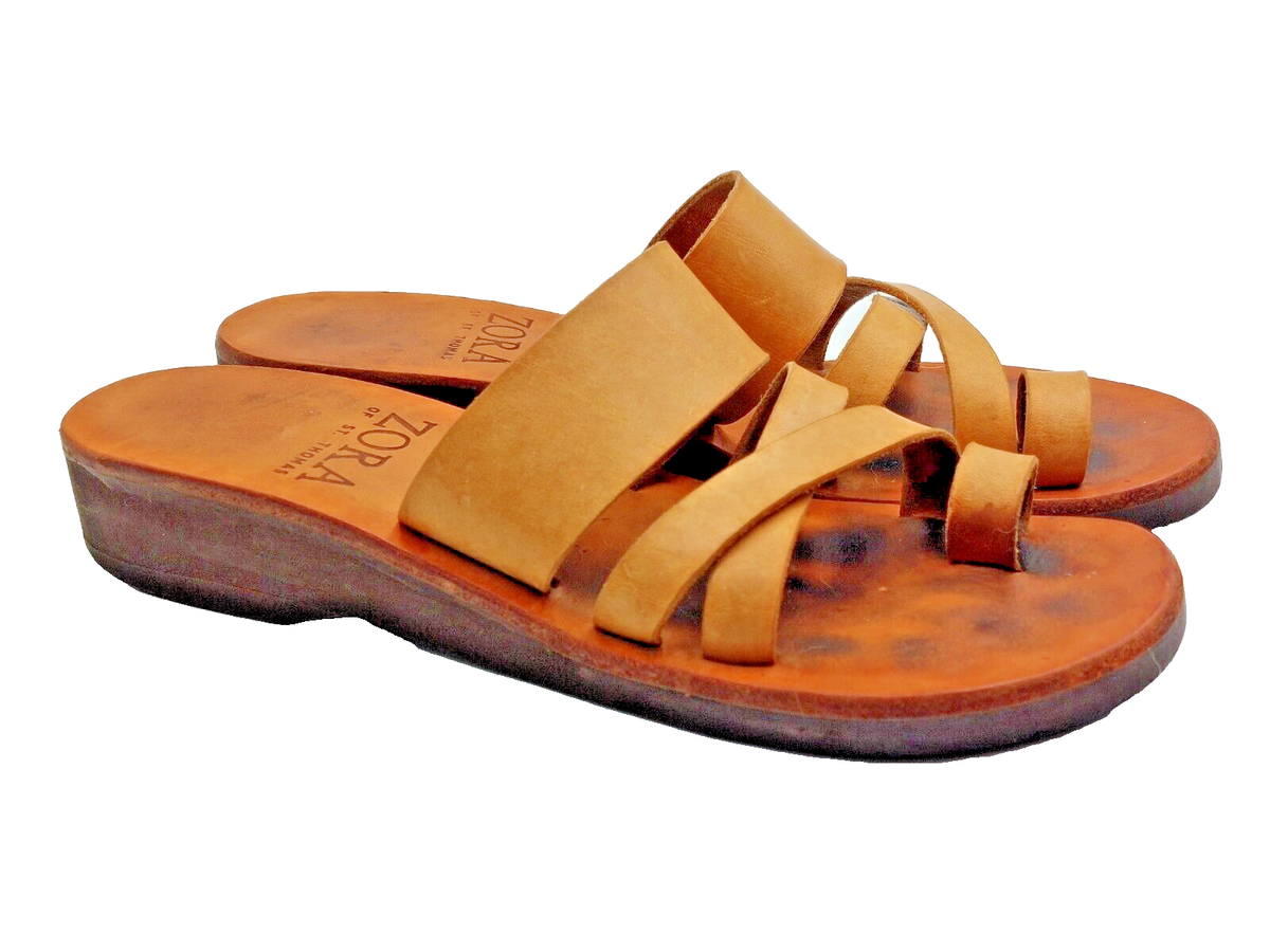 ZORA Of St. Thomas Hand Crafted Beige Leather Sandals Size 6-7 AA