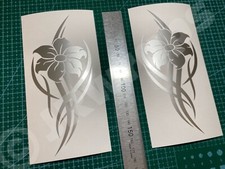 (X2) Tribal Flower Decals Stickers Motorbike Helmet Tank 160x70mm Gloss Silver