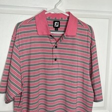 Footjoy Polo Shirt Men's Large Pink Striped Short Sleeve Polo Golf Shirt