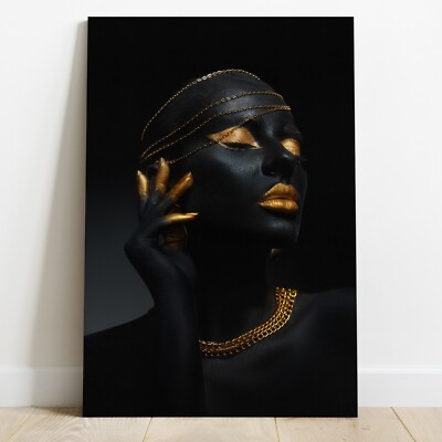 Leinwand Bild - Wandbild XXL , Frau mit luxuriösem goldenem Make-up , Kunst Deko