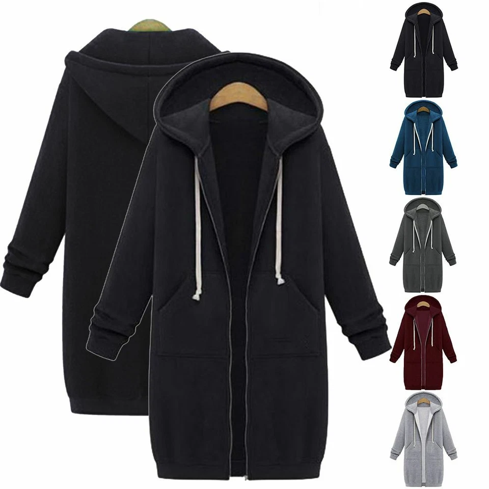 Women Winter Warm Hoodie Sweater Hooded Zipper Long Jacket Coat Sweatshirt lot - Image 3 of 4