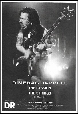 Pantera Dimebag Darrell Abbott DR Guitar Strings 5 x 7 advertisement b/w print