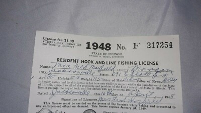 2 Permis De Pêche Anciens De L'Illinois Datant De 1948 - Motif Amérindien, Pochette Originale, Occasion
