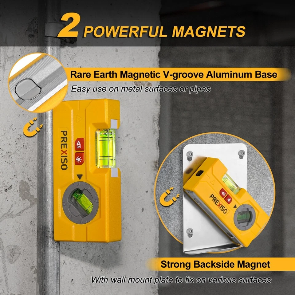 PREXISO 2-in-1 Line Laser Level Mini Torpedo Level 30 Ft Laser Line Leveler Tool - Image 4 of 4
