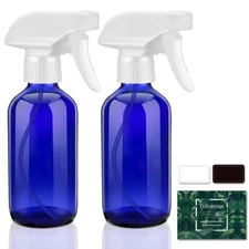 Glass Spray Bottle 8 oz Blue Small Empty Refillable Sprayer Container with La...