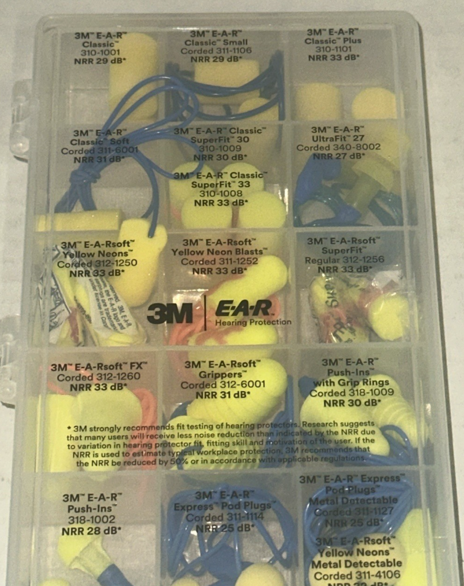 3M E-A-R Express Pod Plugs Corded Earplugs With Metal Detectable Grips, NRR 26, Yellow (311-1127)