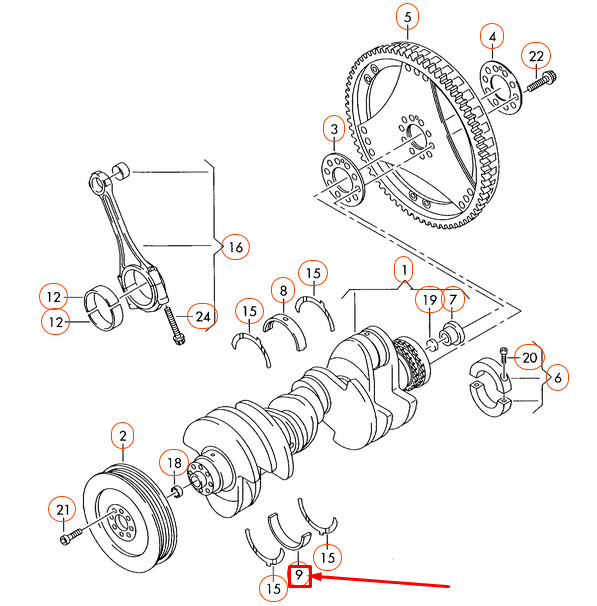 Coquille de palier inférieure de vilebrequin bleu pour Audi A6 C6 079105591J