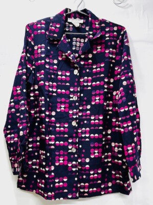 Women TOP BROWN STONE STUDIO N.Y. Button up purple dott  Long Sleeves(E43)