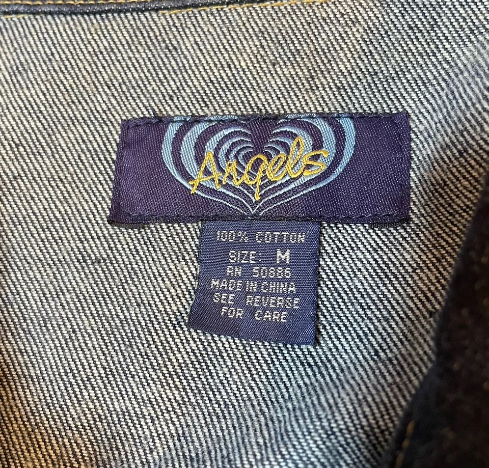 Chaqueta Denim Angel Mujer Talla M Azul Lavado Oscuro De Colección Años 90 Y2K Camionero Jean Abrigo Foto 3 de 4