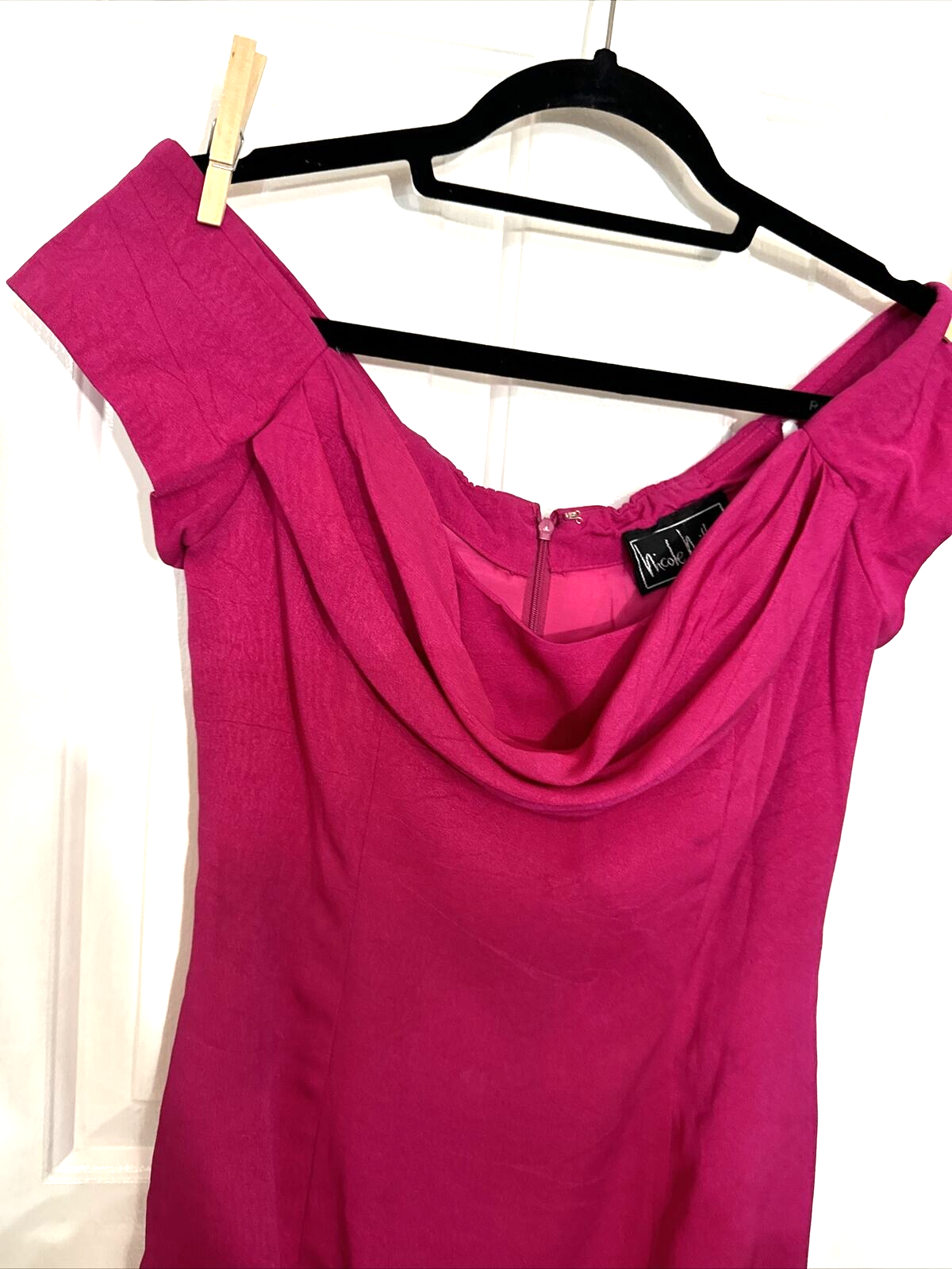Nicole Miller Vintage Pink Fuschia Off-the-Shoulder Cocktail Dress Size 10-image
