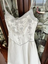 VINTAGE wedding gown, Mary's, light ivory/silver satin, princess, TRAIN, NWT