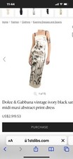 Dolce & Gabbana vintage ivory black satin midi maxi abstract print dress