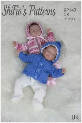 SHIFIO'S PATTERNS Knitting Pattern Dolls Clothes Cardi, hat & Leggings to fit 10" - 12" doll KP149