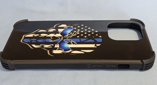 NEW Skull/Blue Lives Matter Flag - Black Phone Case For iPhone 14 Pro MAX - Picture 5 of 7