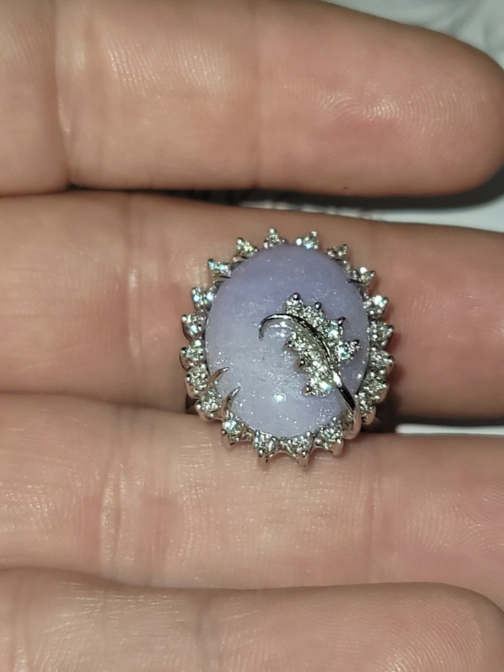 Jadeíta y diamantes lavanda oro 14kt. Anillo Talla 6.5 Foto 3 de 4