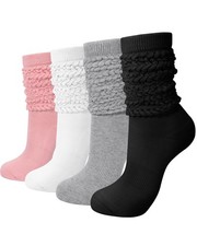4 Pairs Slouchy Socks For Women Long Scrunch Knee High Knit Cotton Boot Tube