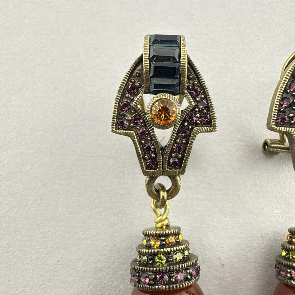 Pendientes Heidi Daus Art Deco Cornalina Cuelga Gota Multicolor Omega Pierce Trasero Foto 2 de 4