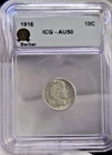 1916 US Barber Silver Dime 10c ICG AU50