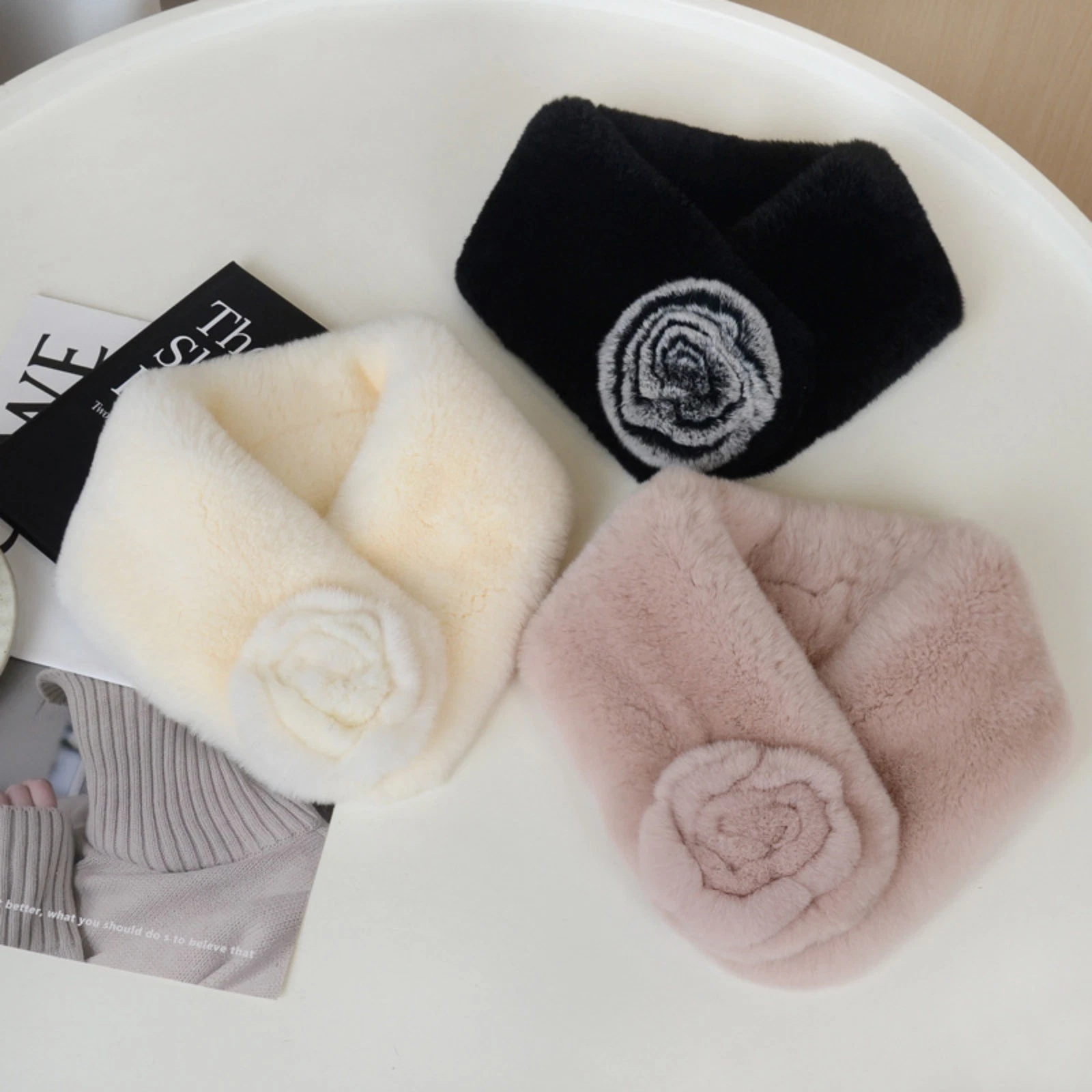 Women Real Rex Rabbit Fur Handmade Headbands Girl Ring Cowl Snood Scarves Winter