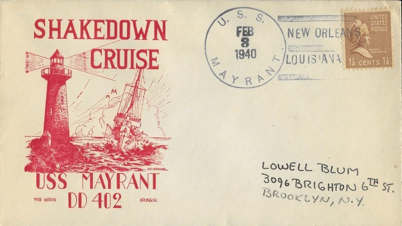 3 Feb 1940 Naval Cover, Shakedown Cruise, USS Mayrant DD-402, New Orleans LA