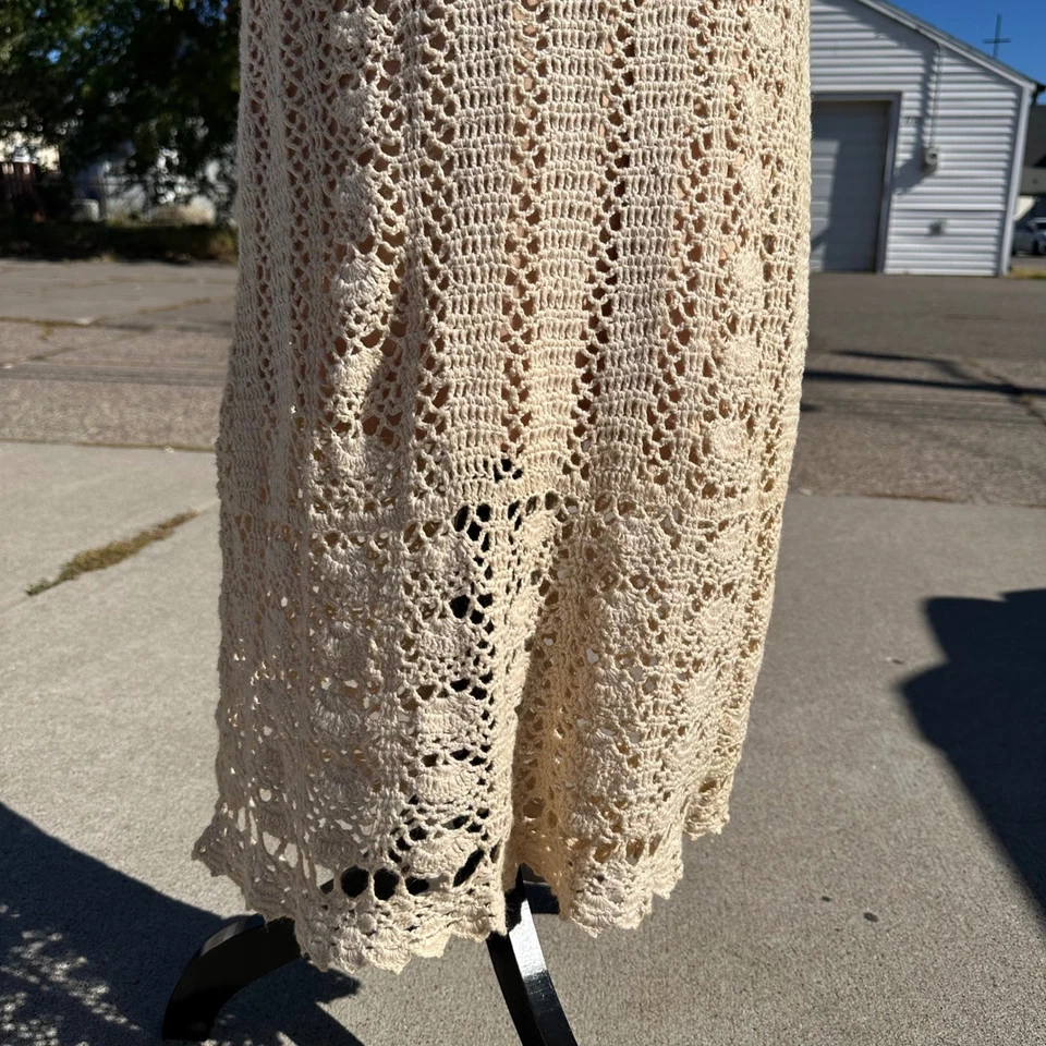 Maxi Vestido Vintage Crochet Sin Mangas Boho Cottagecore Moda Internacional talla L Foto 4 de 4