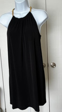 MICHAEL KORS GOLD CHAIN HALTER LITTLE BLACK DRESS SZ S