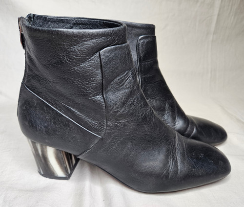 TopShop Ankle Boots Womens US 8.5 EUR 39 Black Leather Block Heel Square Toe