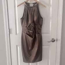 NWOT Eliza J Women's Gold Necklace Brown Satin Halter Dress Size 10