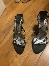 Women  s Black Solid Strappy Open-Toe Sandals with Rhinestone Accents