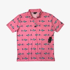 Bad Birdie Polo Shirt Mens L Large Pink Shark Print Quick Dry Performance Golf