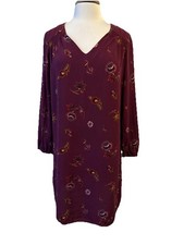 Old Navy V Neck Purple Floral Print Shift Dress Womens M Whimsigoth Boho Cottage