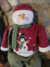 38" Handmade Vintage Snowman Large Primative Craft 1990's